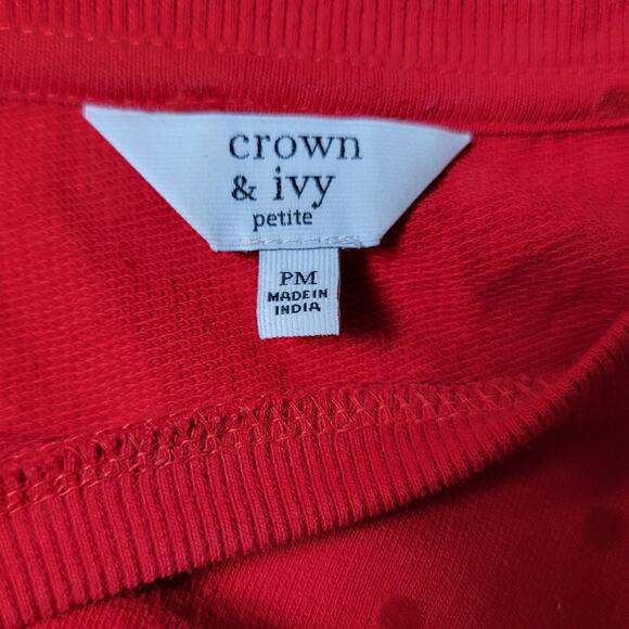 Crown & Ivy Red Raised Polka Dot Layered Look Sweater with Plaid Size Petite M - Picture 5 of 8